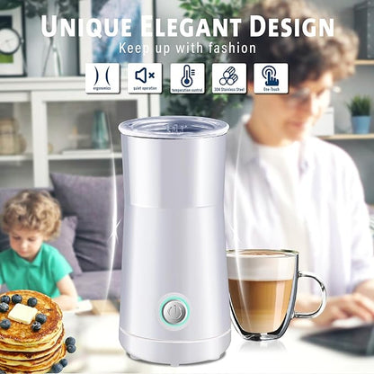 Simple Milk Frother, 2 in 1 Milk Steamer and Frother, Electric Milk Steamer, Milk Warmer and Hot Milk Foam Maker for Latter, Macchiato, Cappuccinos (White)