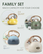 Load image into Gallery viewer, Tea Kettle Stovetop, 2.1 Quart Stove Top Whistling Tea Kettle, Teapot Kettles with Food Grade Stainless Steel and Wood Pattern Folding Handle, Suitable for All Heat Sources