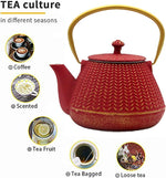 Load image into Gallery viewer, Small Cast Iron Tea Kettle for Stovetop Safe, Red Tea Pot Coated with Enameled Interior, Durable Teapot with Stainless Steel Infuser for Loose Leaf (1000ml/34oz)