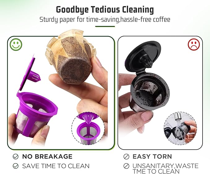 VIVI SKY Disposable K Cup Coffee Filters,200 Count Coffee Filter Paper Filters for Keurg Brewers Single Serve 1.0 and 2.0, Use with Reusable K Cup Coffee Pods (200, Unbleached)