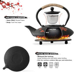 Load image into Gallery viewer, Japanese Style Cast Iron Teapot with 4 Tea Cups Trivet Tetsubin StovetopTea Kettle with Infuser Chinese Iron Tea Pot Tea Set for Adults Black (Pear Flower Pattern)