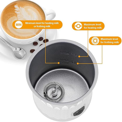 Electric Milk Frother and Steamer, Upgraded 4-in-1 Milk Frother with Auto Shut-Off, Quick and Effortless Frothing, Milk Foamer Frother for Coffee, Latte, Cappuccino, Hot Chocolates, White