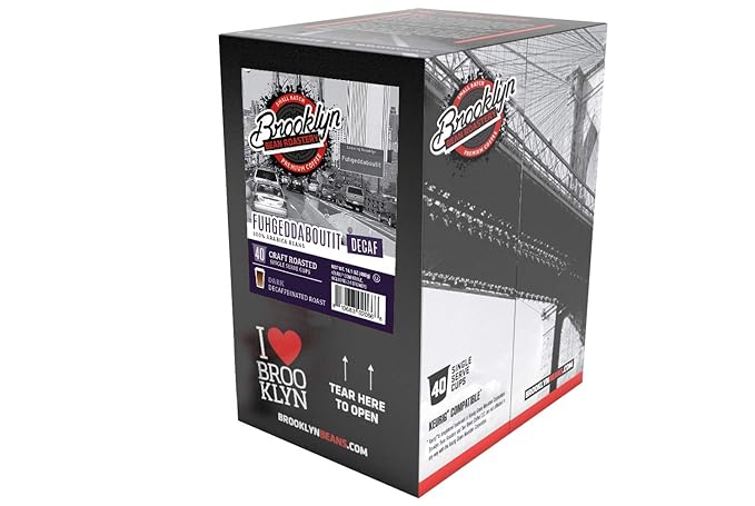 Brooklyn Beans Coffee Pods, Fuhgeddaboutit Decaf - Compatible with Keurig K Cup Brewers Including 2.0 Coffee Makers, 40 Count, Bold and Rich