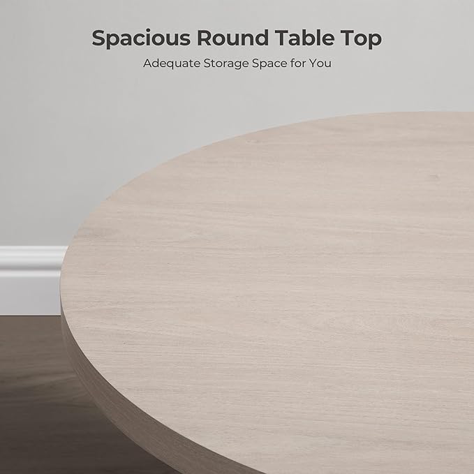 SICOTAS Round Coffee Table for Living Room, 32" Circle Modern Fluted Center Coffee Table with Storage, Mid Century Accent Tea Dining Table for Small Space, Apartment, White Alder