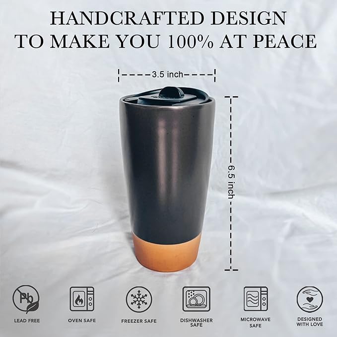 Mora Double Wall Ceramic Coffee Travel Mug with Lid, 14 oz, Portable, Microwave, Dishwasher Safe, Insulated Reusable Tall Cup, Splash Resistant Lid - To Go Tumbler for Car Cup Holder, Nightwaves