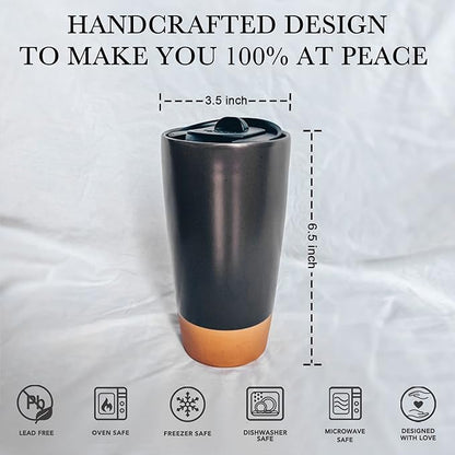 Mora Double Wall Ceramic Coffee Travel Mug with Lid, 14 oz, Portable, Microwave, Dishwasher Safe, Insulated Reusable Tall Cup, Splash Resistant Lid - To Go Tumbler for Car Cup Holder, Nightwaves