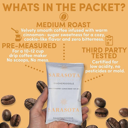 Snickerdoodle Sugar Cookie Ground Packs – Gourmet Medium Roast Fractional Packets | Low Acid Mold-Free 2 oz Single-Pot Pouches for 12-Cup Brewers | Bulk Flavored Portion Packs, 12 Count – Sarasota