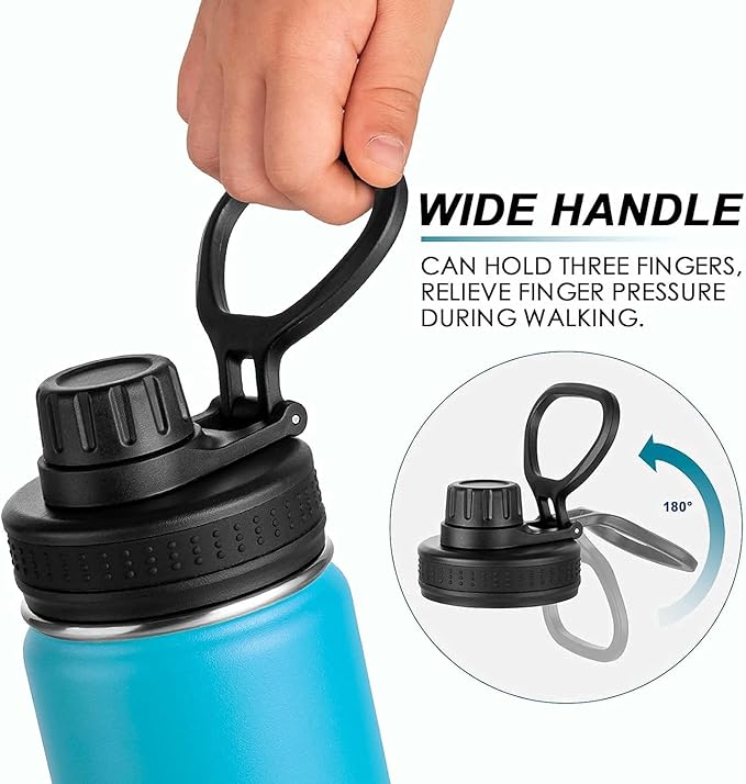 koodee Insulated Water Bottle, 22 oz Stainless Steel Double Wall Vacuum Wide Mouth Sport Bottle with Leakproof Spout Lid (Sky Blue)