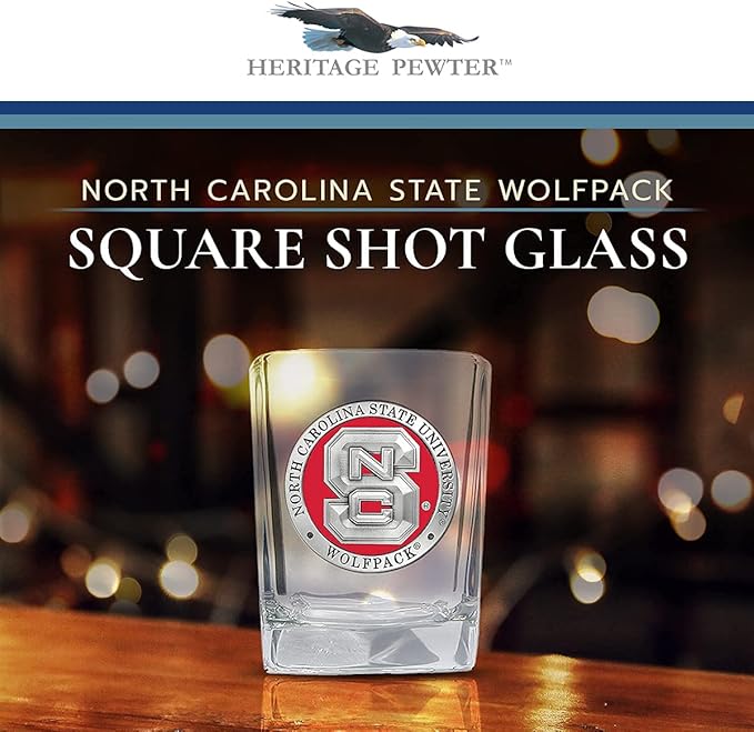 Heritage Pewter North Carolina State Square Shot Glass | Hand-Sculpted 1.5 Ounce Shot Glass | Intricately Crafted Metal Pewter Alma Mater Inlay
