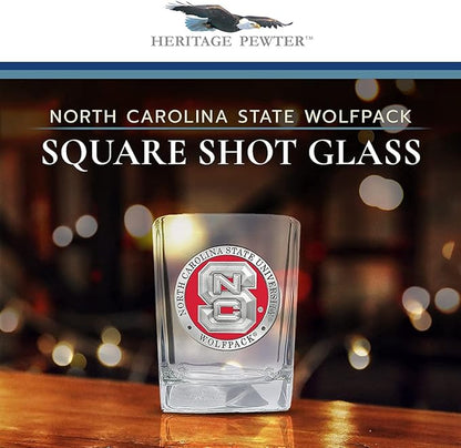 Heritage Pewter North Carolina State Square Shot Glass | Hand-Sculpted 1.5 Ounce Shot Glass | Intricately Crafted Metal Pewter Alma Mater Inlay