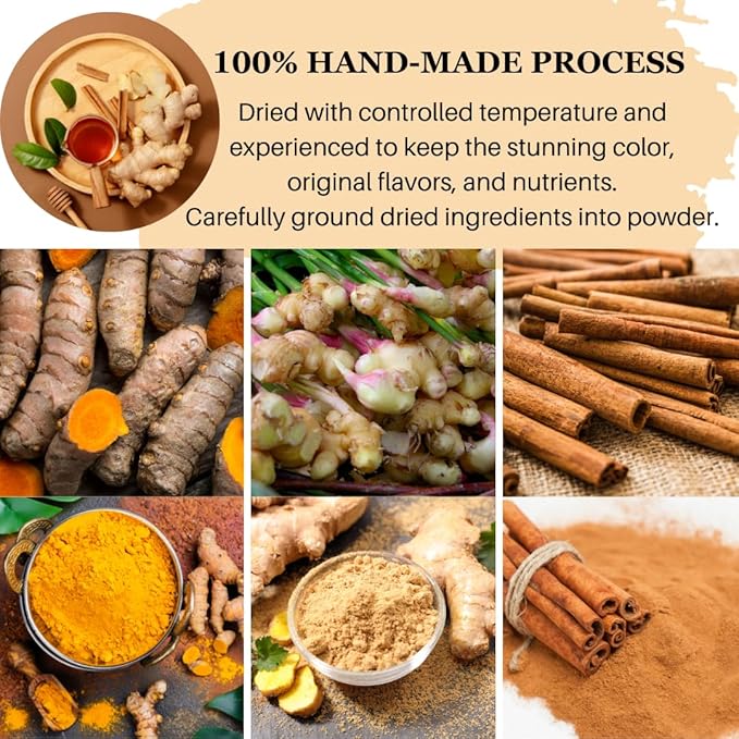 VIDA FARM 75 Turmeric Ginger Cinnamon Tea Bags, Natural Ginger Cinnamon Turmeric Tea, Ginger Cinnamon Turmeric Herbal Tea, Sugar Free, Caffeine Free, Gluten Free