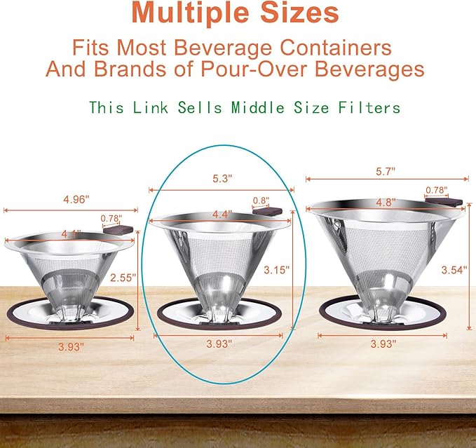 Pour Over Coffee Dripper Pour Over Coffee Filter, Cone Stainless Steel Reusable Paperless Double Layer Mesh Cup Metal Fine Mesh Strainer Slow Drip Portable with Stand & Cleaning Brush Camping