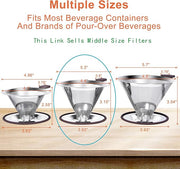 Pour Over Coffee Dripper Pour Over Coffee Filter, Cone Stainless Steel Reusable Paperless Double Layer Mesh Cup Metal Fine Mesh Strainer Slow Drip Portable with Stand & Cleaning Brush Camping