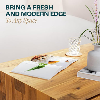 Bme Georgina Solid Wood Coffee Tables for Living Room, Coffee Table Mid Century Modern with 2 Symmetrical Storage Drawers & Geometric Details, Fully Assembled Center Table, Teak Brown