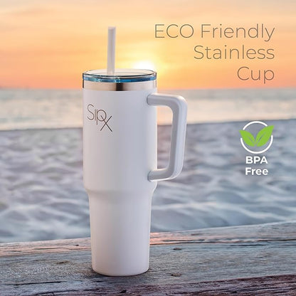 SIPX™ Insulated Tumbler With Lid And Straw, 30oz. Tumbler With Handle Keeps Cold 12 Hours, Water Bottle Thermos With Lid, BPA-Free Reusable Insulated Coffee Tumblers, Travel Mug Great For Beach Party