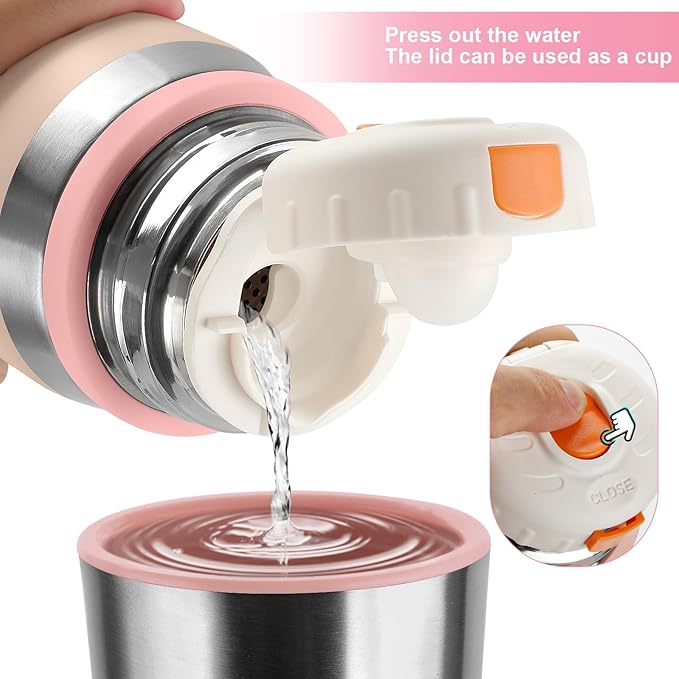 Stainless Steel thermo Bottles with cup 700ml/23.7oz Vacuum Insulated Bottle for hot and cold coffee drink water thermo flask with cup.(Gradient Pink,700ml)