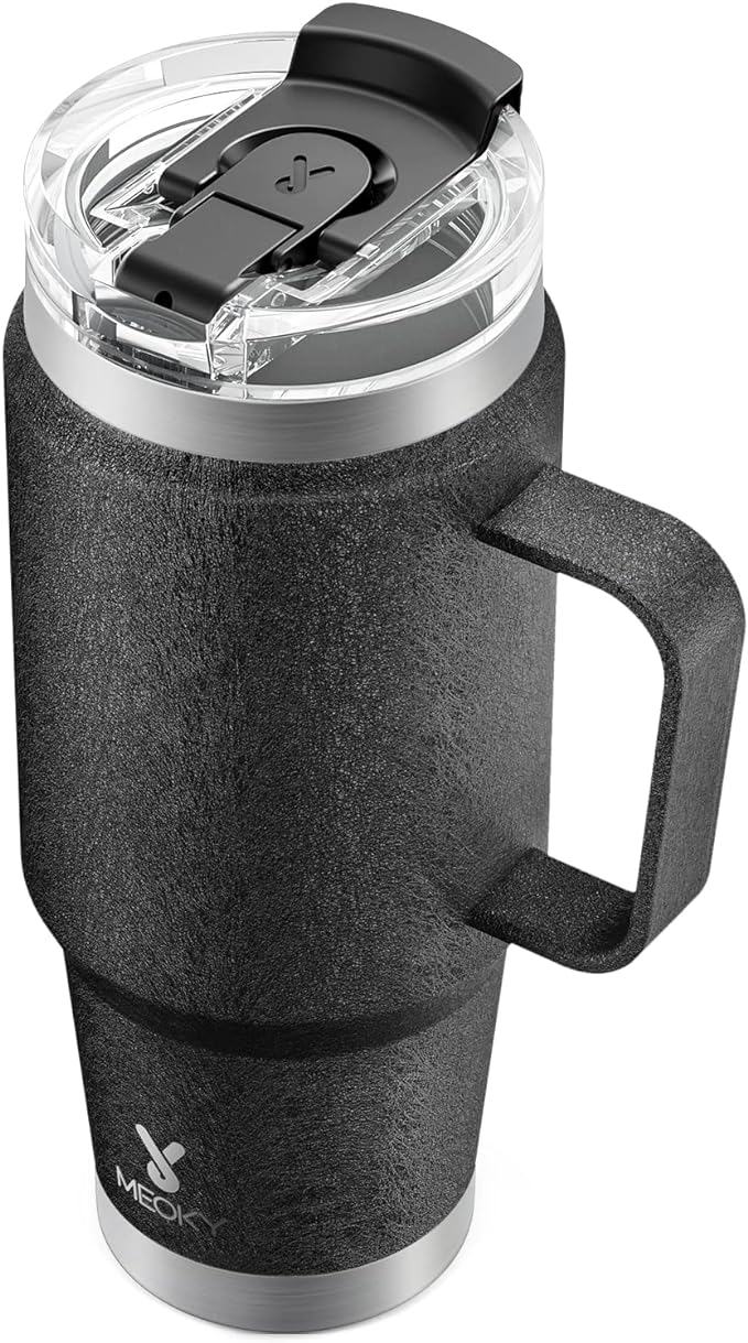 Meoky 32oz Tumbler with Handle, Stainless Steel Travel Mug with 2-in-1 Straw and Sip Lid, Vacuum Insulated Coffee Mug, 100% Leak Proof, Keeps Cold for 24 Hours or Hot for 8 Hours (Night)