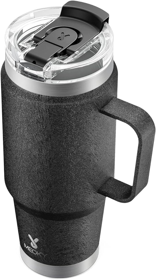 Meoky 32oz Tumbler with Handle, Stainless Steel Travel Mug with 2-in-1 Straw and Sip Lid, Vacuum Insulated Coffee Mug, 100% Leak Proof, Keeps Cold for 24 Hours or Hot for 8 Hours (Night)