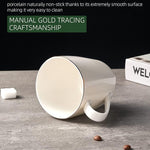 Load image into Gallery viewer, Fine Bone China Coffee Mugs, 10oz White Espresso Cups, Lightweight Tea Cups, Porcelain Coffee Cups Set of 2, Ceramic Mug with Gold Rim for Latte Mocha Cappuccino Women Men, Easy to Hold(Moonlight)