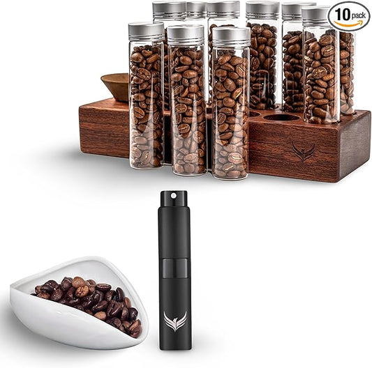 Single Dose Coffee Storage Tubes Coffee Bean Dosing Cup and Rdt Spray Bottle Set - Ceramic Dosing Tray and Spritzer