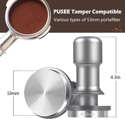 PUSEE 53mm Espresso Coffee Tamper,Premium 30lb Calibrated Espresso Tamper Upgrade Coffee Tamper with Spring Loaded, Stainless Steel Ground Tamper for Barista Home Coffee Espresso Accessories