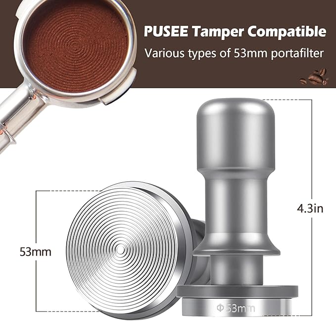PUSEE 53mm Espresso Coffee Tamper,Premium 30lb Calibrated Espresso Tamper Upgrade Coffee Tamper with Spring Loaded, Stainless Steel Ground Tamper for Barista Home Coffee Espresso Accessories