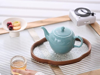 Antique Ceramic Teapot Coffee Pot with Infuser, 400ml (1-2 cups) Small Porcelain Tea Pots for Loose Leaf Tea, with Removable Stainless Steel Strainer and Lid for Gift (Cyan)