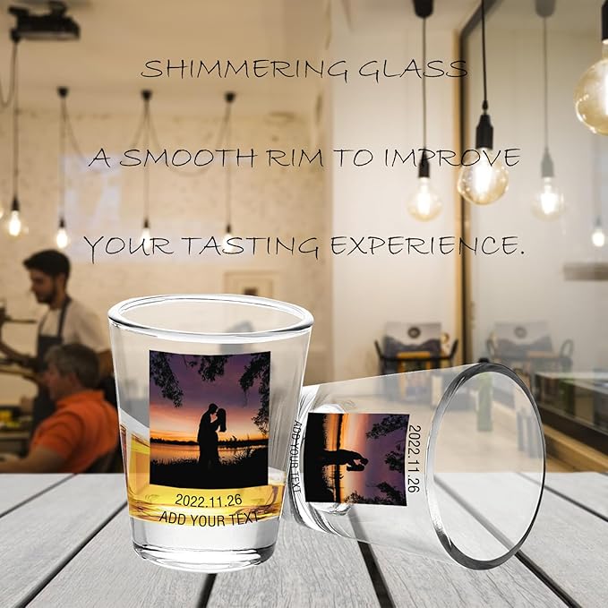 Personalized Shot Glasses Clear with Your Photo Text, Custom Frosted Shot Glasses 1.5oz Bar Accessories Gifts for Tequila, Vodka, or Whiskey Lovers Birthday Christmas Wedding Gifts
