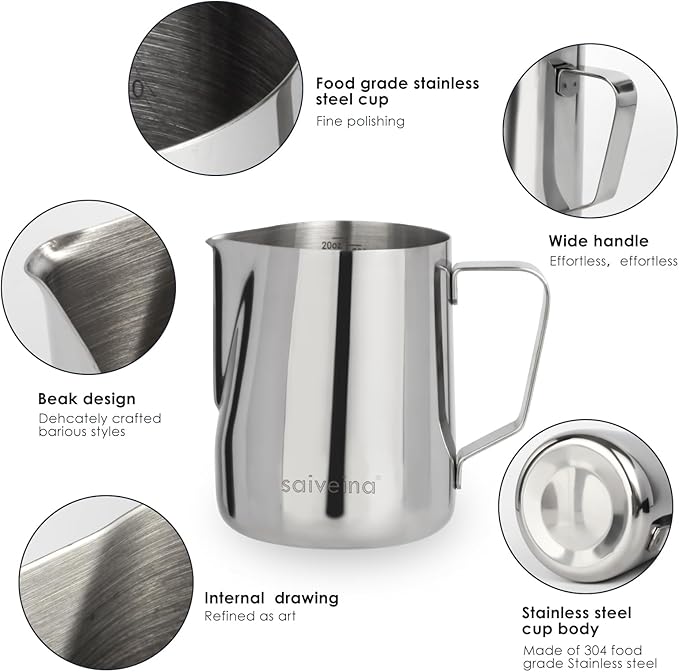 Stainless Steel Milk Frothing Pitcher - 20oz (600ml) for Espresso Machine, Cappuccino, Latte Art