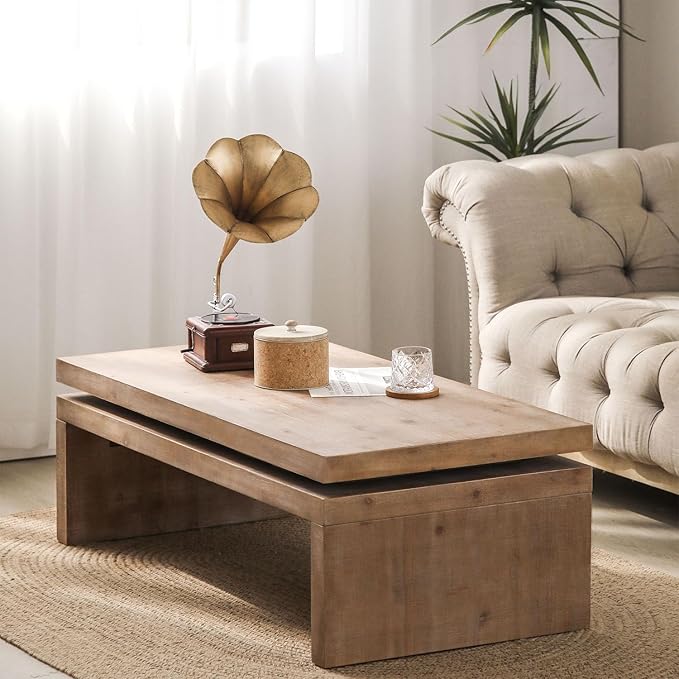 Rectangle Coffee Table for Living Room, Mid Century Modern Coffee Table, Solid Wood Center Table Accent Tea Table for Apartment
