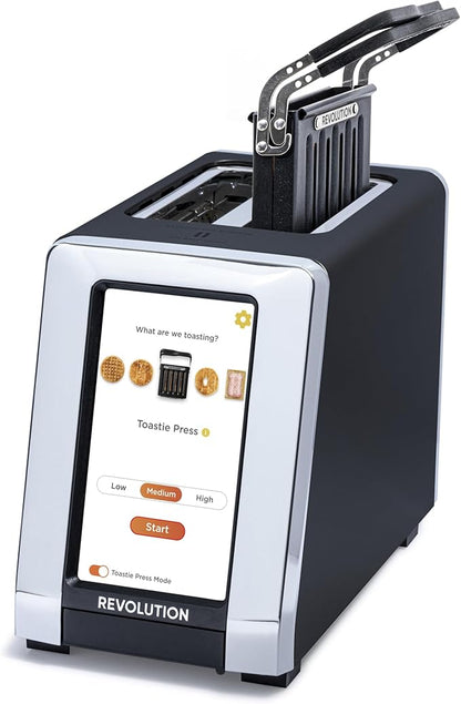 Revolution R180 Connect Smart Toaster Bundle with Toastie Press – Touchscreen, 2-Slice Wide Slot, InstaGLO Tech – Toast Bread, Bagels, Waffles, Muffins, Tortillas, Pastries – Black