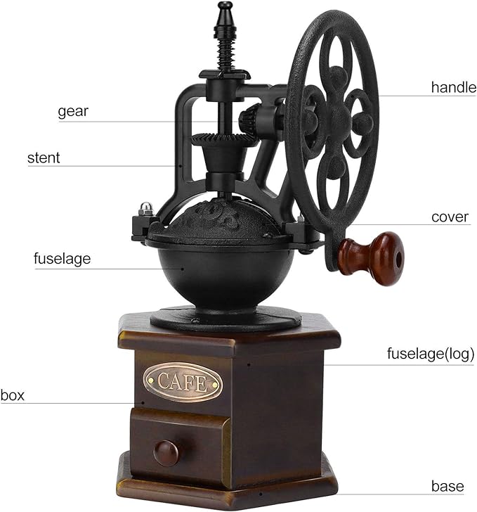 IMAVO Manual Coffee Grinder, Wooden Coffee Bean Grinder with Cast Iron Hand Crank, Antique Design, Perfect for Home, Coffee Shop, Gift