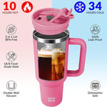 Load image into Gallery viewer, WETOWETO 40oz Tumbler with Handle | Insulated Stainless Steel Travel Mug | 34Hrs Cold &amp; 10Hrs Hot Retention | 100% Leakproof Lid &amp; Straw | Dishwasher Safe + Car Cup Holder Fit (Bright Pink)
