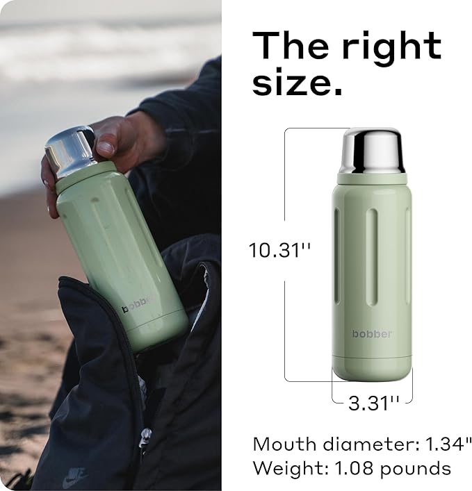 BOBBER 26 oz Thermal Bottle for Hot and Cold Drinks – Stainless Steel Insulated Water Bottle with Screw Top, Keeps Hot for 36 Hours – BPA-Free, Dishwasher Safe Thermo Flask (Green)