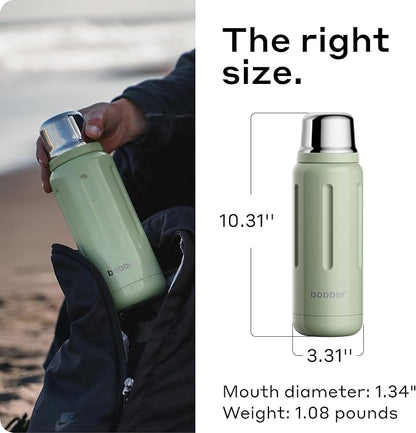 BOBBER 26 oz Thermal Bottle for Hot and Cold Drinks – Stainless Steel Insulated Water Bottle with Screw Top, Keeps Hot for 36 Hours – BPA-Free, Dishwasher Safe Thermo Flask (Green)