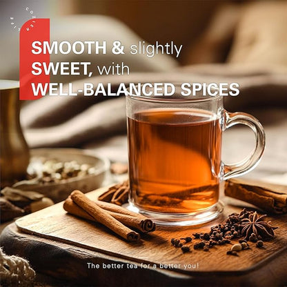 WT WEETEE Rooibos Chai Tea Bags, South African Red Tea with Cinnamon, Cloves, Cardamom, Natural Caffeine-free Herbal Tea, 50 Counts Spiced Rooibos Tea