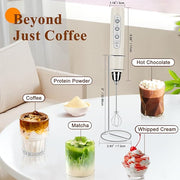 Milk Frother Handheld Rechargeable with Stand, Frother Wand Drink Mixer Electric Whisk for Coffee, Detachable With 3 Stainless Whisks, Hand Mixer for Lattes, Cappuccino, Matcha, Egg, Beige