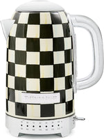 Load image into Gallery viewer, MACKENZIE-CHILDS Electric Kettle, Stainless-Steel Tea Kettle, Black-and-White Courtly Check