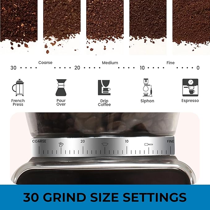 Kenmore Conical Burr Grinder - Grind Coffee Beans For Home Brewing, Smart Maquina Moler, Control Dosing For Espresso, French Press, Drip Coffee, 30 Grind Size, Digital Control, Spice grinding