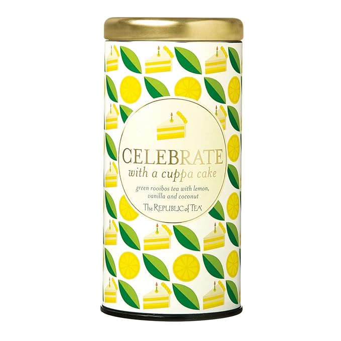 The Republic of Tea Celebrate With A Cuppa Cake Tea, 36 Tea Bags, Gourmet Tea, Vanilla Lemon-Coconut Cake Tea Gift Tin
