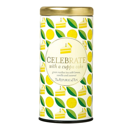 The Republic of Tea Celebrate With A Cuppa Cake Tea, 36 Tea Bags, Gourmet Tea, Vanilla Lemon-Coconut Cake Tea Gift Tin