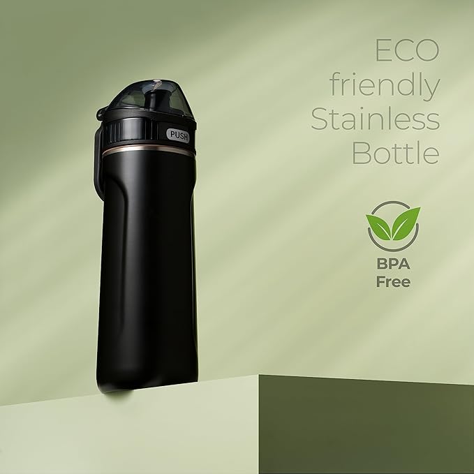 SipX™ Triple-Insulated Stainless Steel Water Bottle - 18oz. With Straw Lid, BPA-Free Reusable Insulated Water Bottle Keeps Cold For 12 Hours,