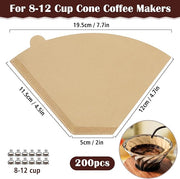200 Count #4 Cone Coffee Filters 8-12 Cup, Natural Coffee Filters 4 Cone Paper fits for Pour Over and Drip Coffee Maker, Unbleached, Chlorine Free