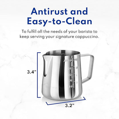 New Star Foodservice 28805 Commercial Grade Stainless Steel 18/8 Frothing Pitcher, 12-Ounce with Measurement Scale