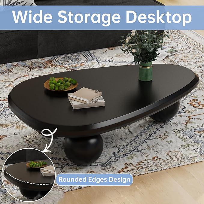 Cloud Coffee Table Modern Irregular Coffee Table Asymmetrical Unique Coffee Tables with 3 Bases for Living Room Farmhouse (F, 39")