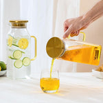 Load image into Gallery viewer, 2 Pack 2 Liters/68 oz Square Glass Pitcher with Lid and Handle for Fridge, Iced Tea and Coffee Carafe Beverage Serveware, Heat Resistant Borosilicate Water Gold Jug for Hot/Cold Drinks and Milk