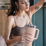 Load image into Gallery viewer, 40 oz Tumbler with Handle and Straw Lid,Insulated Reusable Stainless Steel Water Bottle Travel Mug，Cupholder Friendly Double Wall Vacuum Sealed Cup (Rose Quartz)