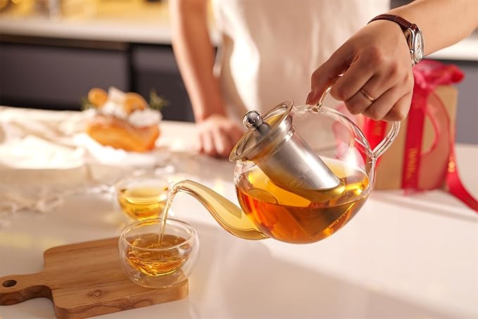 CNGLASS Double Wall Glass Tea Cup Set of 4,100ml Asian Insulated Clear Teacups,Small Espresso Cup for Coffee