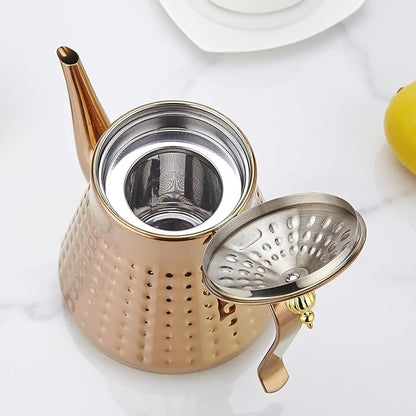 SANQIAHOME 1.2L(40oz) Stainless Steel Hammer Patterned Teapot With Removeable Infuser,Loose leaf cover,Copper