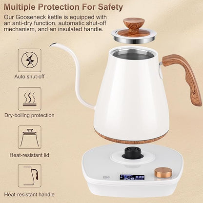 Gooseneck Electric Kettle, Intelligent Temperature Control, Stainless Steel Inner, Quick Heating, for Pour Over Coffee, Brew Tea, Boil Hot Water, 1000W 0.9L Cream White